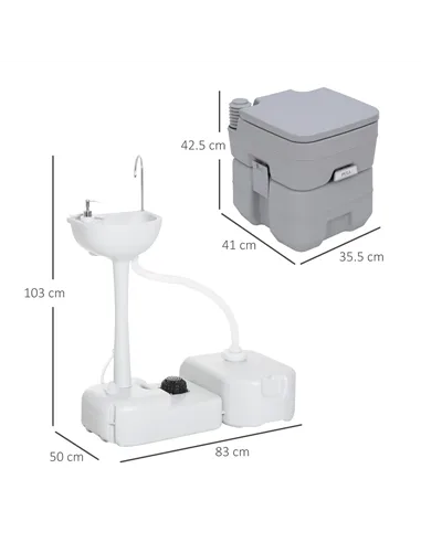 Outsunny Portable Toilet and Camping Sink Set with Fresh and Waste Tank, Wastewater Recycled Set for Outdoor Events
