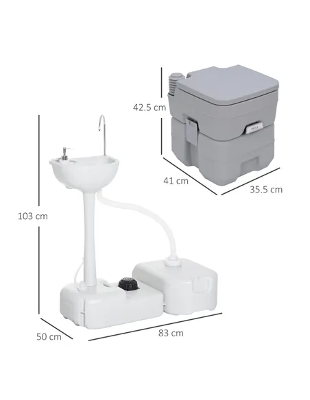 Outsunny Portable Toilet and Camping Sink Set with Fresh and Waste Tank, Wastewater Recycled Set for Outdoor Events