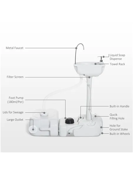 Outsunny Portable Toilet and Camping Sink Set with Fresh and Waste Tank, Wastewater Recycled Set for Outdoor Events