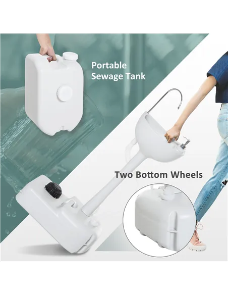 Outsunny Portable Toilet and Camping Sink Set with Fresh and Waste Tank, Wastewater Recycled Set for Outdoor Events
