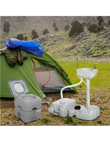Outsunny Portable Toilet and Camping Sink Set with Fresh and Waste Tank, Wastewater Recycled Set for Outdoor Events