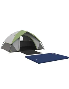 Outsunny Camping Tent with Inflatable Mattress, 2-3 Person Dome Tent with Air Bed and Sewn-in Groundsheet, Portable 3000mm Water