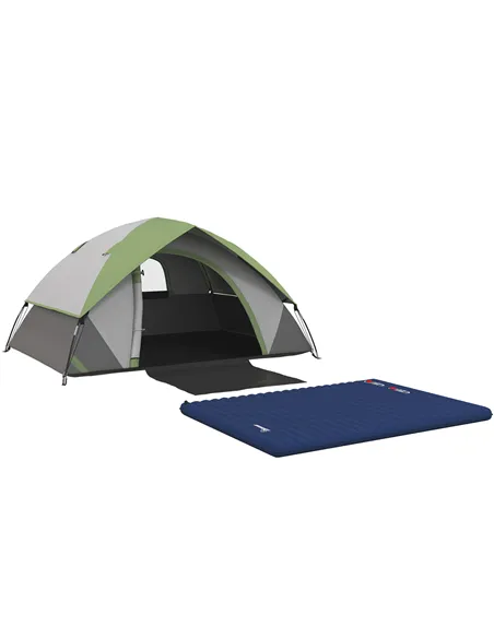 Outsunny Camping Tent with Inflatable Mattress, 2-3 Person Dome Tent with Air Bed and Sewn-in Groundsheet, Portable 3000mm Water