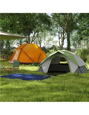 Outsunny Camping Tent with Inflatable Mattress, 2-3 Person Dome Tent with Air Bed and Sewn-in Groundsheet, Portable 3000mm Water