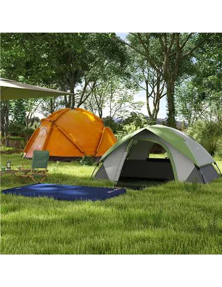 Outsunny Camping Tent with Inflatable Mattress, 2-3 Person Dome Tent with Air Bed and Sewn-in Groundsheet, Portable 3000mm Water