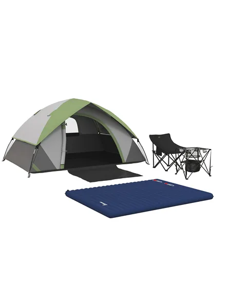 Outsunny Camping Tent with Inflatable Mattress and Camping Table&Chair, 2-3 Person Dome Tent with Sewn-in Groundsheet, Portable 