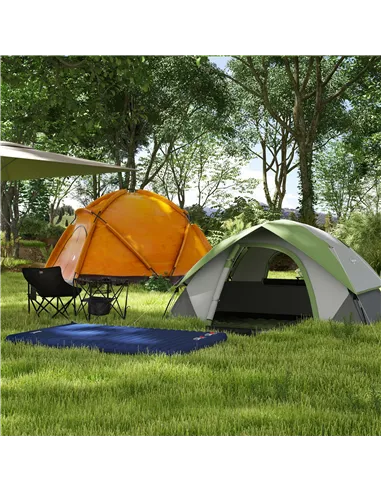 Outsunny Camping Tent with Inflatable Mattress and Camping Table&Chair, 2-3 Person Dome Tent with Sewn-in Groundsheet, Portable 