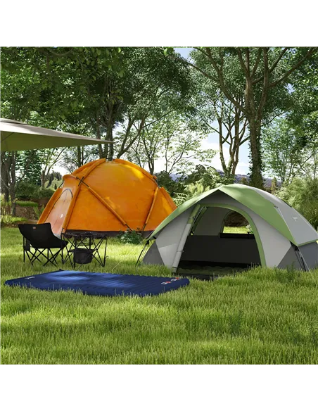 Outsunny Camping Tent with Inflatable Mattress and Camping Table&Chair, 2-3 Person Dome Tent with Sewn-in Groundsheet, Portable 