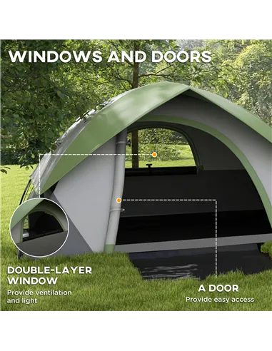 Outsunny Camping Tent with Inflatable Mattress and Camping Table&Chair, 2-3 Person Dome Tent with Sewn-in Groundsheet, Portable 