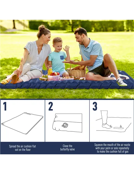 Outsunny Camping Tent with Inflatable Mattress and Camping Table&Chair, 2-3 Person Dome Tent with Sewn-in Groundsheet, Portable 