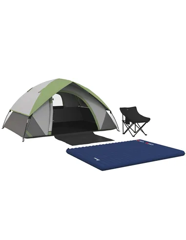 Outsunny Camping Tent with Inflatable Mattress and Camping Chair, 2-3 Person Dome Tent with Sewn-in Groundsheet, Portable 3000mm