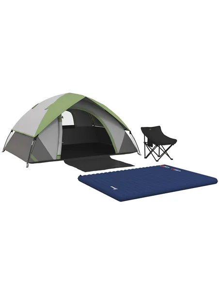 Outsunny Camping Tent with Inflatable Mattress and Camping Chair, 2-3 Person Dome Tent with Sewn-in Groundsheet, Portable 3000mm