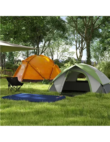 Outsunny Camping Tent with Inflatable Mattress and Camping Chair, 2-3 Person Dome Tent with Sewn-in Groundsheet, Portable 3000mm