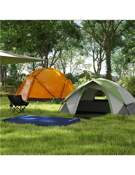 Outsunny Camping Tent with Inflatable Mattress and Camping Chair, 2-3 Person Dome Tent with Sewn-in Groundsheet, Portable 3000mm