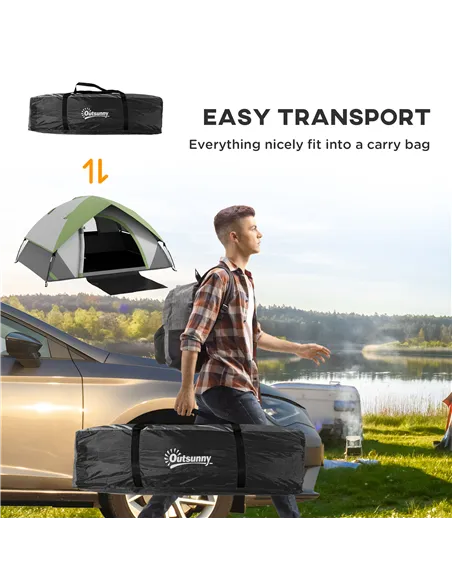 Outsunny Camping Tent with Inflatable Mattress and Camping Chair, 2-3 Person Dome Tent with Sewn-in Groundsheet, Portable 3000mm