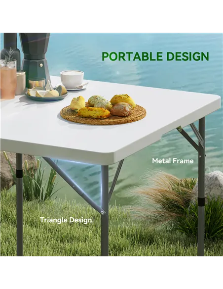 Outsunny 34/74cm Folding Camping Table, with Handle - White