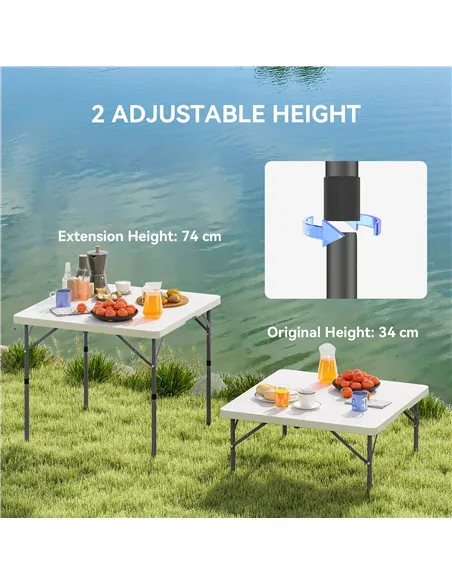 Outsunny 34/74cm Folding Camping Table, with Handle - White