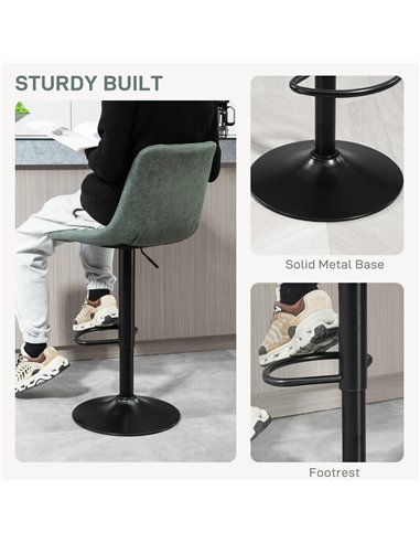 HOMCOM Set of Two Retro Tub Bar Stools - Green