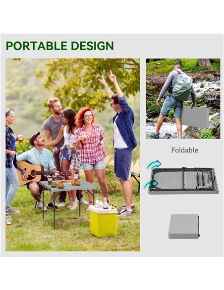 Outsunny 34/74cm Folding Camping Table, with Handle - Grey
