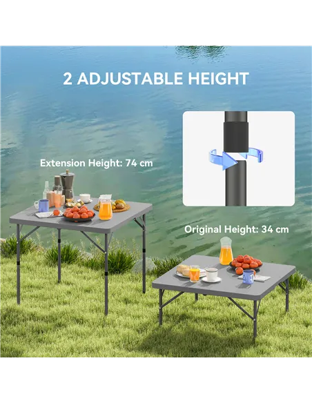Outsunny 34/74cm Folding Camping Table, with Handle - Grey