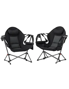 Outsunny Hammock Camping Chair Set of 2, Adjustable Back Portable Swinging Camping Chair with Cup Holder, Headrest, Padded Seat 