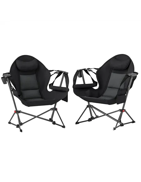 Outsunny Hammock Camping Chair Set of 2, Adjustable Back Portable Swinging Camping Chair with Cup Holder, Headrest, Padded Seat 