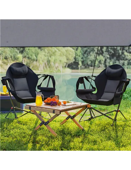 Outsunny Hammock Camping Chair Set of 2, Adjustable Back Portable Swinging Camping Chair with Cup Holder, Headrest, Padded Seat 