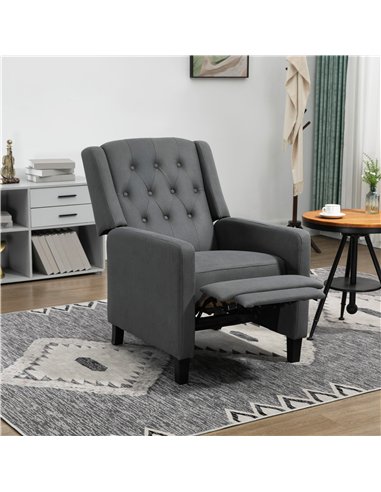 HOMCOM Wingback Recliner Chair for Home Theater, Button Tufted Microfibre Cloth Reclining Armchair with Leg Rest, Deep Grey