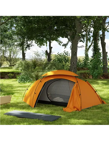 Outsunny Camping Tent with Self Inflatable Mattress, 1 Person Dome Tent with Removable Rainfly and Aluminium Frame, 2000mm Water