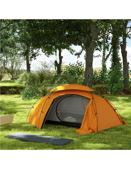 Outsunny Camping Tent with Self Inflatable Mattress, 1 Person Dome Tent with Removable Rainfly and Aluminium Frame, 2000mm Water