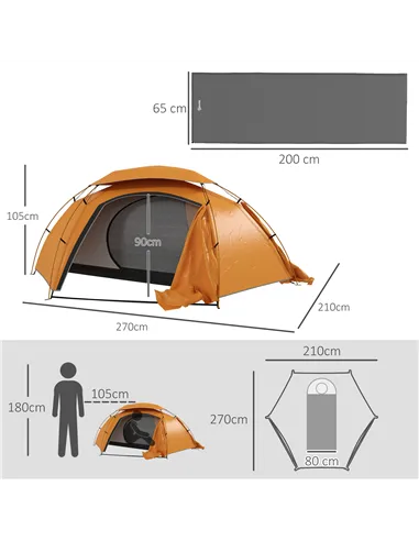 Outsunny Camping Tent with Self Inflatable Mattress, 1 Person Dome Tent with Removable Rainfly and Aluminium Frame, 2000mm Water