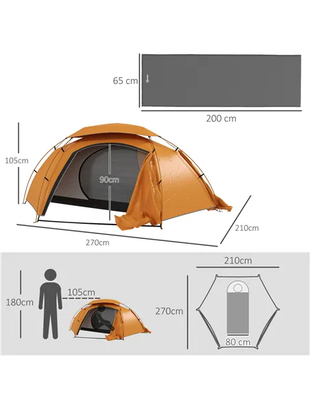 Outsunny Camping Tent with Self Inflatable Mattress, 1 Person Dome Tent with Removable Rainfly and Aluminium Frame, 2000mm Water