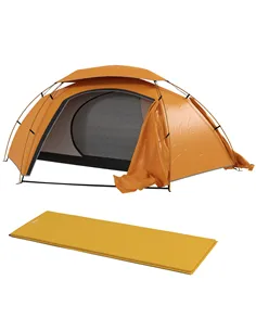 Outsunny Camping Tent with Self Inflatable Mattress, 1 Person Dome Tent with Removable Rainfly and Aluminium Frame, 2000mm Water