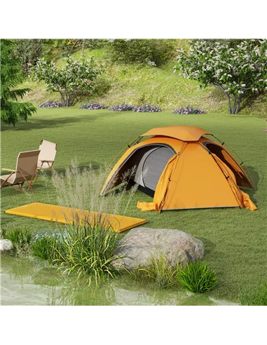 Outsunny Camping Tent with Self Inflatable Mattress, 1 Person Dome Tent with Removable Rainfly and Aluminium Frame, 2000mm Water