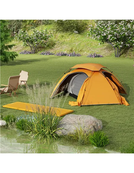 Outsunny Camping Tent with Self Inflatable Mattress, 1 Person Dome Tent with Removable Rainfly and Aluminium Frame, 2000mm Water