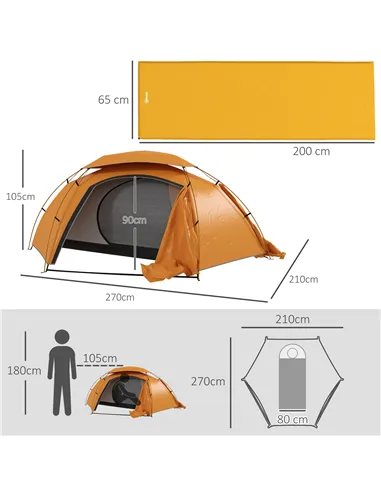 Outsunny Camping Tent with Self Inflatable Mattress, 1 Person Dome Tent with Removable Rainfly and Aluminium Frame, 2000mm Water