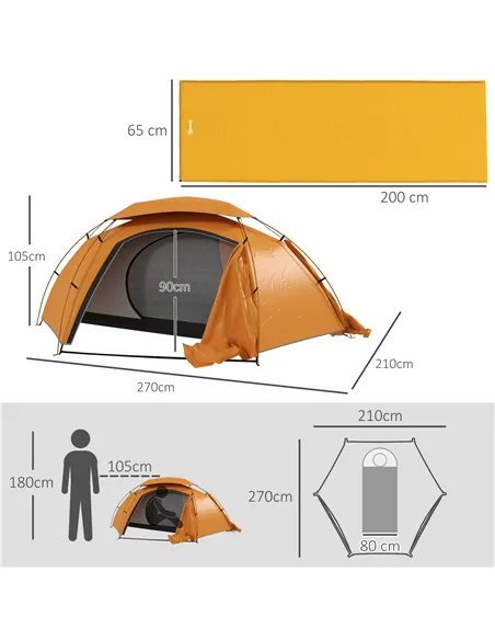 Outsunny Camping Tent with Self Inflatable Mattress, 1 Person Dome Tent with Removable Rainfly and Aluminium Frame, 2000mm Water