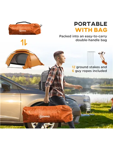 Outsunny Camping Tent with Self Inflatable Mattress, 1 Person Dome Tent with Removable Rainfly and Aluminium Frame, 2000mm Water