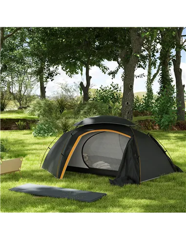 Outsunny Camping Tent with Self Inflatable Mattress, 1 Person Dome Tent with Removable Rainfly and Aluminium Frame, 2000mm Water