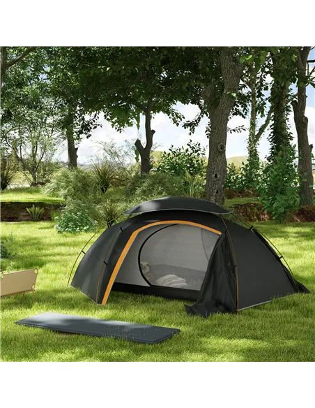 Outsunny Camping Tent with Self Inflatable Mattress, 1 Person Dome Tent with Removable Rainfly and Aluminium Frame, 2000mm Water