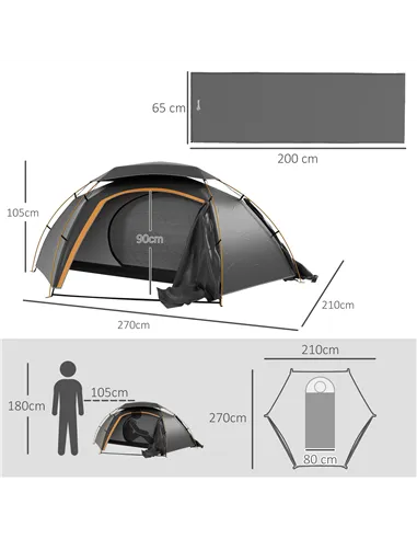 Outsunny Camping Tent with Self Inflatable Mattress, 1 Person Dome Tent with Removable Rainfly and Aluminium Frame, 2000mm Water