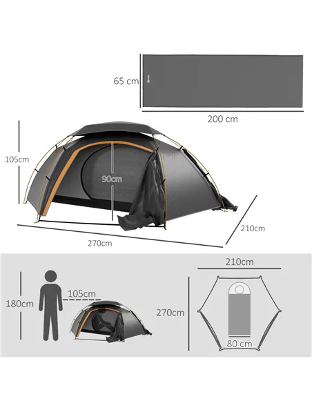 Outsunny Camping Tent with Self Inflatable Mattress, 1 Person Dome Tent with Removable Rainfly and Aluminium Frame, 2000mm Water