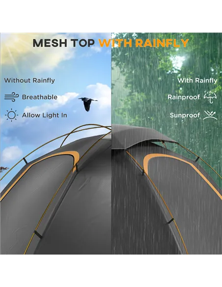 Outsunny Camping Tent with Self Inflatable Mattress, 1 Person Dome Tent with Removable Rainfly and Aluminium Frame, 2000mm Water