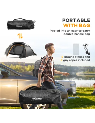 Outsunny Camping Tent with Self Inflatable Mattress, 1 Person Dome Tent with Removable Rainfly and Aluminium Frame, 2000mm Water