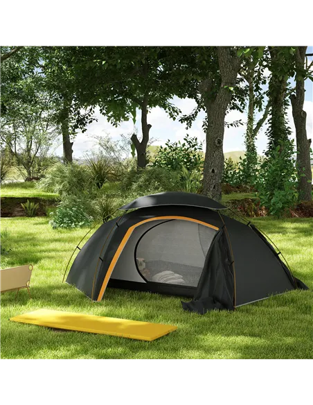 Outsunny Camping Tent with Self Inflatable Mattress, 1 Person Dome Tent with Removable Rainfly and Aluminium Frame, 2000mm Water