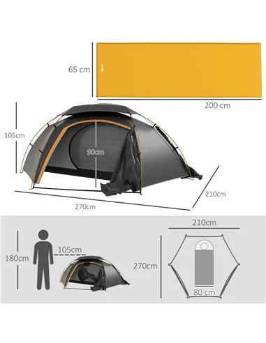 Outsunny Camping Tent with Self Inflatable Mattress, 1 Person Dome Tent with Removable Rainfly and Aluminium Frame, 2000mm Water