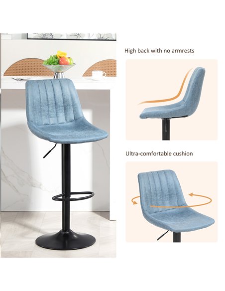 HOMCOM Set of Two Retro Tub Bar Stools - Blue