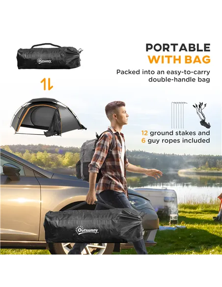 Outsunny Camping Tent with Self Inflatable Mattress, 1 Person Dome Tent with Removable Rainfly and Aluminium Frame, 2000mm Water