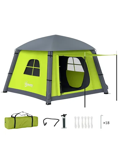 Outsunny Inflatable Camping Tent w/ Hand Pump, Easy Setup 1/2 Person Blow Up Tent Waterproof 190T Taffeta w/ Mesh Windows, Doors