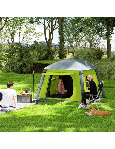 Outsunny Inflatable Camping Tent w/ Hand Pump, Easy Setup 1/2 Person Blow Up Tent Waterproof 190T Taffeta w/ Mesh Windows, Doors